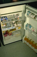 Nevera abierta con alimentos